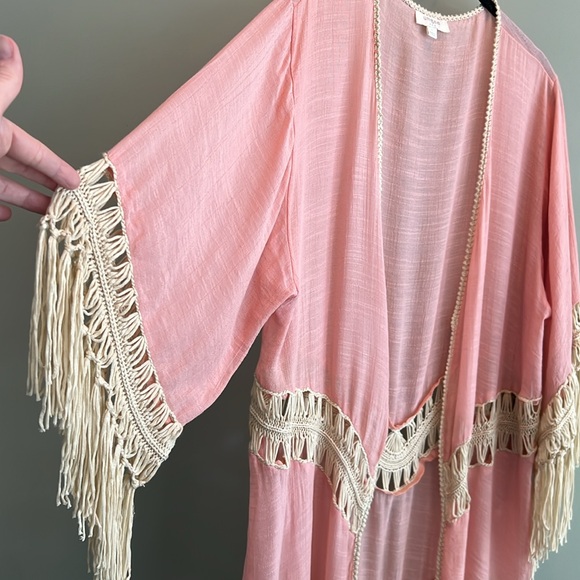 Umgee Lightweight Fringe Kimono Duster | Large | Peach | EUC - Picture 5 of 10